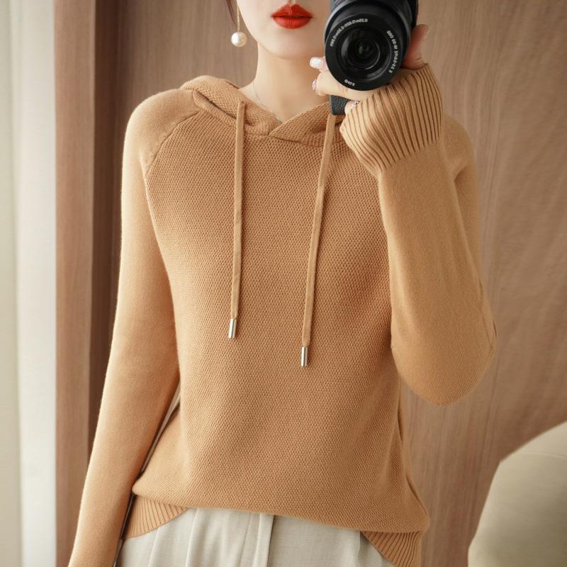 INDFS Женская мода повседневная осень-зима однотонный принт длинный рукав с капюшоном свитера