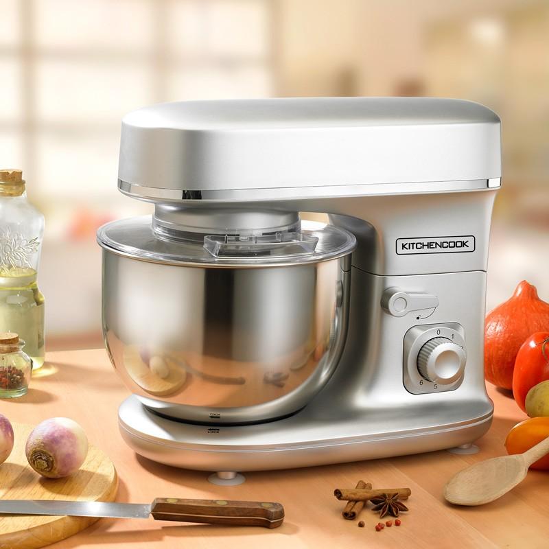 KitchenCook Робот-тестомес 5 л - 1300 Вт - 6 скоростей - Съемная чаша из нержавеющей стали - Крюк для теста - Венчик