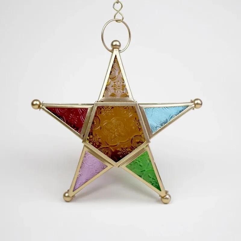 Винтажный Подсвечник-Звезда Стеклянный Фонарь Подвесные Украшения Лампа в Марокканском Стиле Европейский Свадебный Декор Стекло