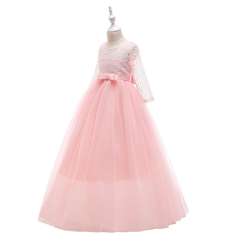 Летнее платье с длинным рукавом для девочки, вечернее платье, свадебное платье, детские платья для девочек, детское кружевное платье принцессы EMA