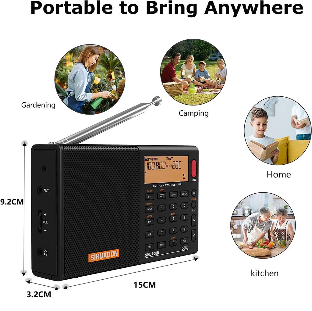 Портативное радио SIHUADON D-808, FM/AM/SW/LW/Авиадиапазон, SSB/BCL/DSP/RDS, Чувствительность, Компактное, В комплекте простое руководство пользователя на японском языке
