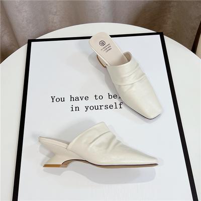 Мода На Обувь На Платформе Женская 2025 Женские Шлепанцы Квадратный Носок Бежевые Босоножки На Каблуке Роскошные Слайды Новинка Закрытый Черный Дизайнерский Плиссированный