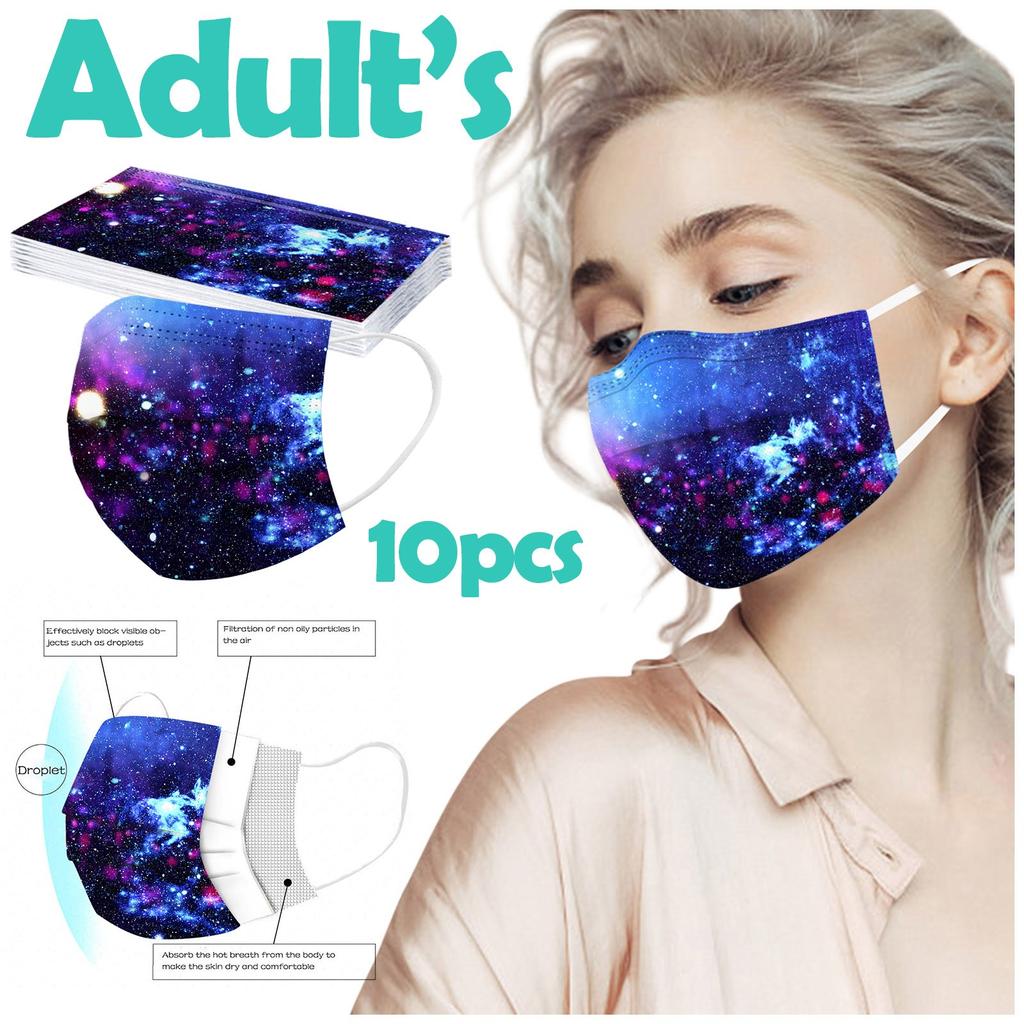 Adult Women Man Disposable Face Mask Industrial 3Ply Ear Loop 10PC Mask