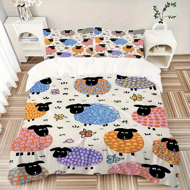 3pcs Sheep Pattern Bedding Set, Breathable and Soft, Suitable for Bedroom Decor (1*Duvet Cover + 1/2*Pillowcases, No Core) yy250821114
