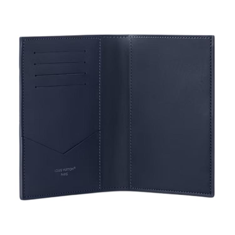 Louis Vuitton Passport Cover Navy Blue Monogram Shadow Embossed Calf Leather Men Wallets M14792