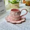Креативная керамическая кофейная чашка и блюдце с розовым бантом, ручной работы, с неровной ручной росписью, милая кружка