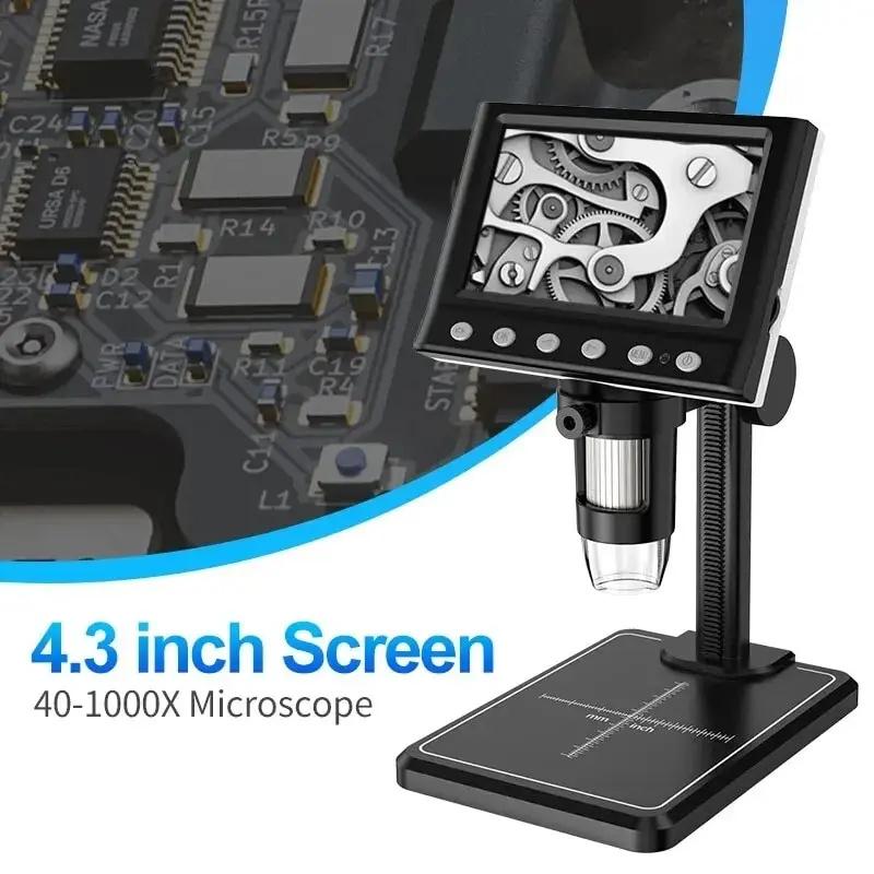 4.3 In LCD Digital Microscope 40-1000X Soldering Microscope for Error Coins USB Magnifier Micro Microscope with 8 LED High Stand