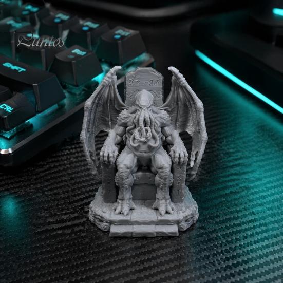 Загадочные Ретро Украшения 3D Печатный Трон Статуэтка Ктулху, Готическая Смоляная Фигурка для Полки и Стола, Декор в Виде Детализированной Скульптуры Крыла Летучей Мыши, Щупальце