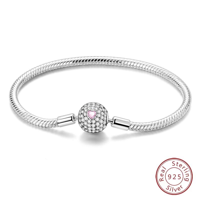 Браслеты из серебра 925 пробы 'Навсегда Любовь' Персиковое Сердце, Звезда, Луна, Самолет, Земля для Женщин, Подходят для DIY Шармов, Вечерние Украшения