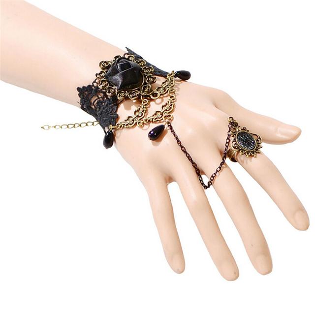 1pcs Steampunk Vampire Black Lace Rose Bracelets Vintage Gothic Butterfly Bracelet For Woman
