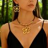 1 Set of Hot-Selling Black Rope Geometric Hollow Flower Pendant Necklace and Hollow Flower Earrings Jewelry Set