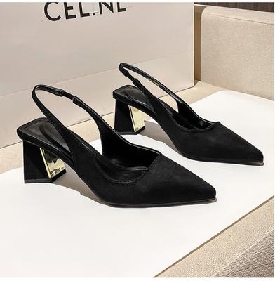 Модные летние новые туфли-лодочки с острым носом, однотонные, простые, с мелким вырезом, удобная женская верхняя одежда, сандалии на ремешке сзади, туфли на высоком каблуке