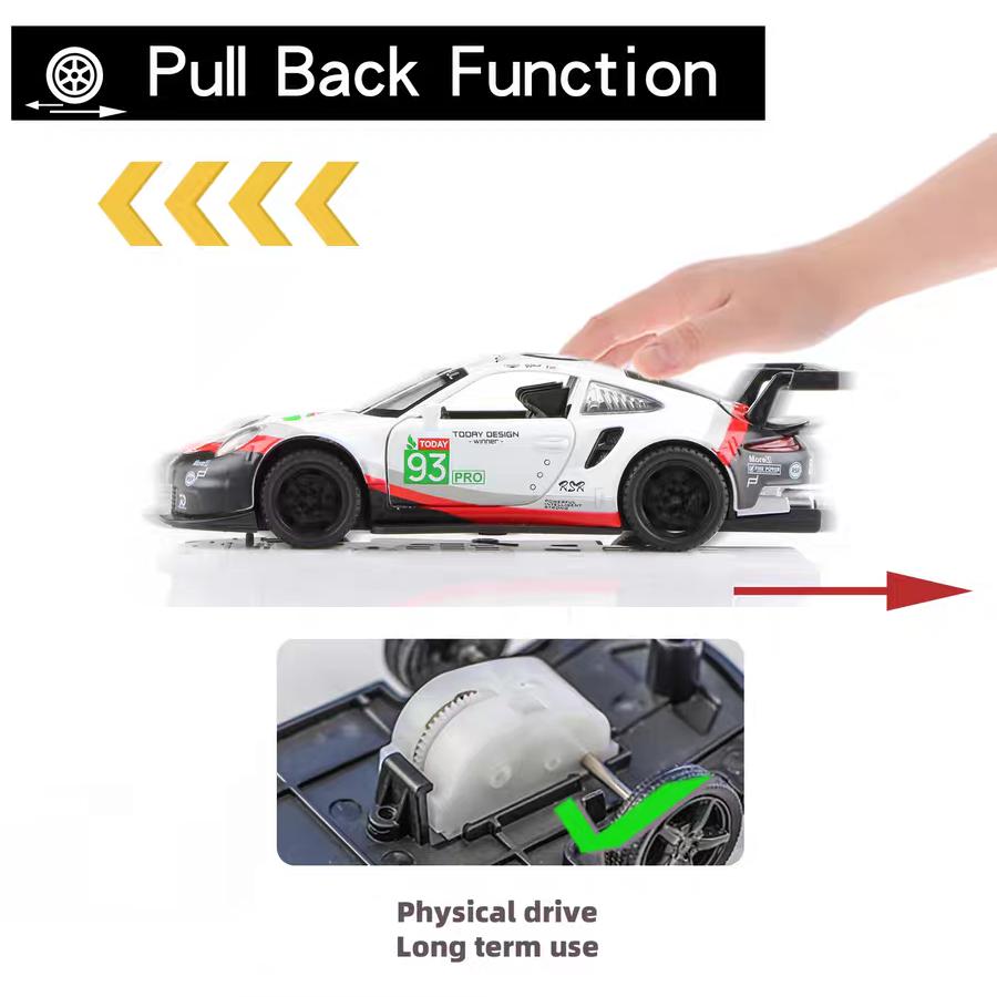 Porsche 911 GT3 RSR Match Version Моделирование Литые игрушечные машинки Звуки и свет Инерционный автомобиль 1:32 Сплавная Модель Суперкара