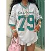 2026 Summer New Los Angeles 79 Print Stripe T-shirt For Women V-Neck Short Sleeve Sports Football Jersey Y2K Loose Oversized Top
