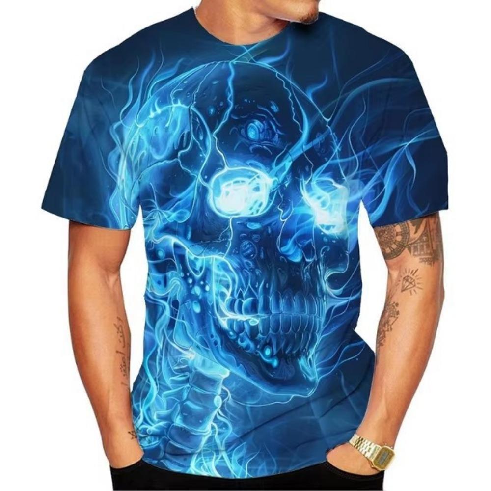 New Fashion 3D Printed Skull Pattern Men's Street Style Round Neck Short Sleeved T-shirt