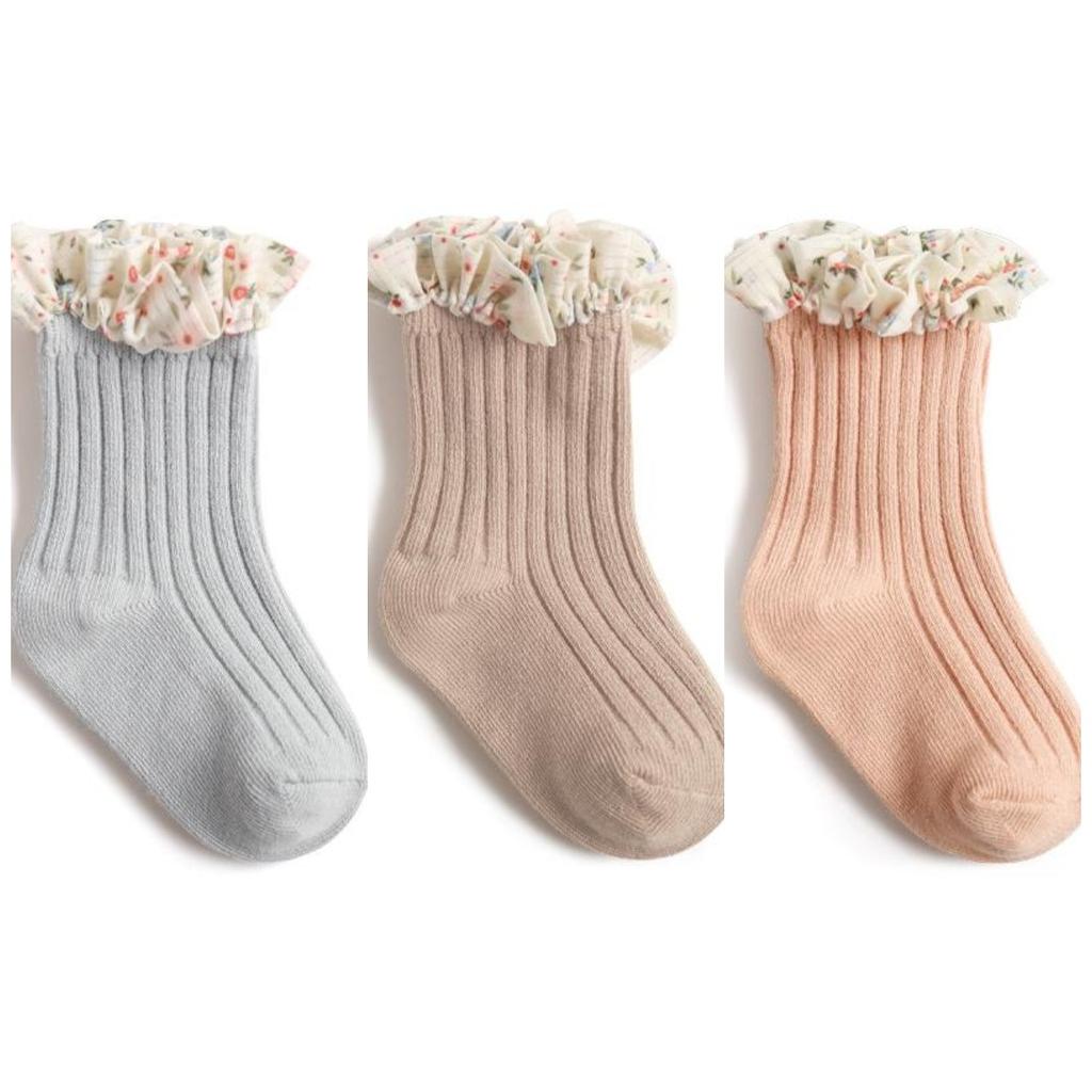 3 Pairs Ruffle Kids Knee High Socks Baby Girls Toddlers Long Soft Cotton Sock Lace Flower Children Newborn Socks For 0-5 Years