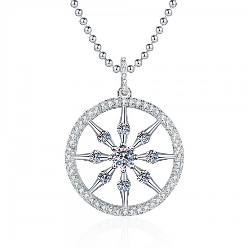 Moissanite Necklace Women Fall Winter Sweater Pendant Vintage Compass Rudder Design Jewelry