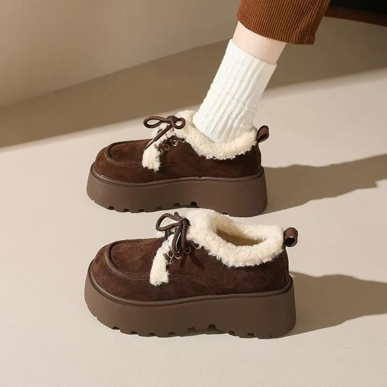 Осень и зима новая флисовая утолщенная шнуровка Birkenstocks хлопковые туфли модные на небольшой толстой подошве увеличивающие рост снежные ботинки