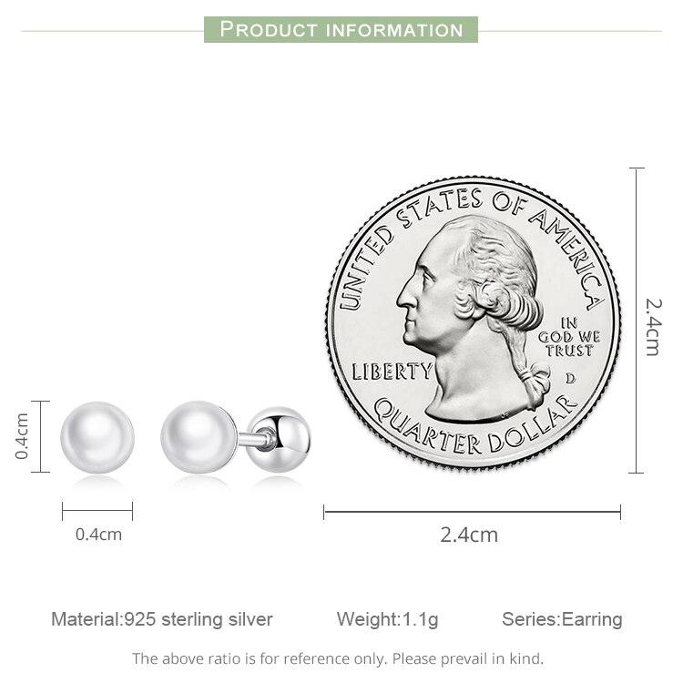 Женские серьги-гвоздики BAMOER из стерлингового серебра 925 пробы с жемчужными бусинами, модные мини-гвоздики, ювелирные изделия