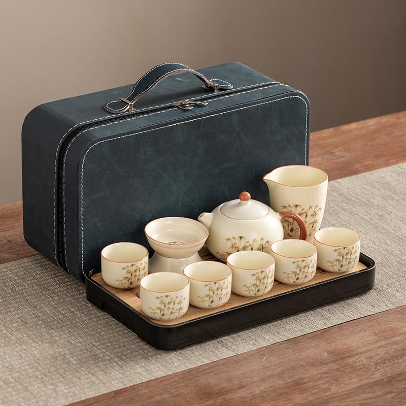 Xishi Teapot Huang Ru Kiln Travel Kung Fu Tea Set Household Portable Teacup Teapot Light Luxury Business Gifts