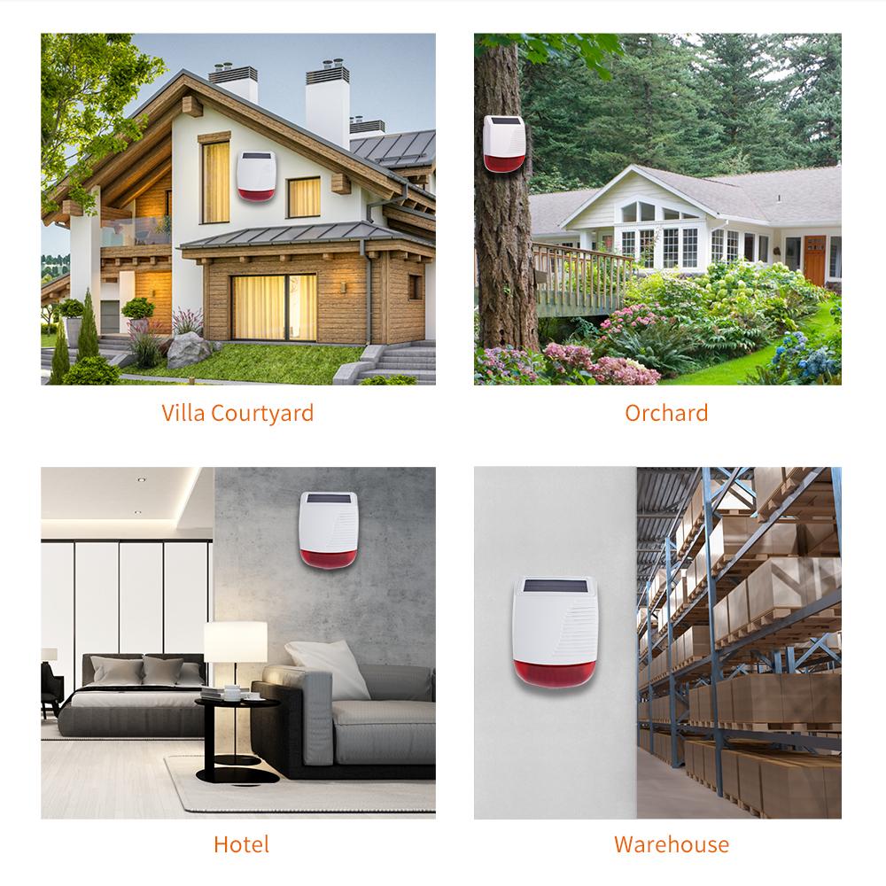 High Volume 120dB Acousto-optic Siren 433MHz Wireless with Strobe - Solar Powered Outdoor Waterproof for Burglar Alarm Systems