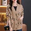 Women's Knitted Cardigan Sweater Autumn and Winter Thickened Plus Size Knitted Cardigan Loose Letter Print Knitted Jacket Outwear