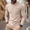 Мужская винтажная простая свободная футболка-henley с длинным рукавом.