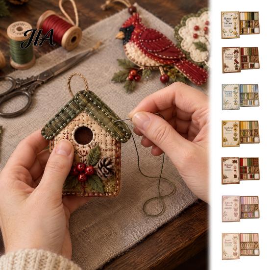 Festive Ornament Craft DIY Patchwork Hanging Decor Kit, Fabric Art Santa Stress Relief Handicraft Bird Flower Sewing Kit for Adults, Handmade Holiday