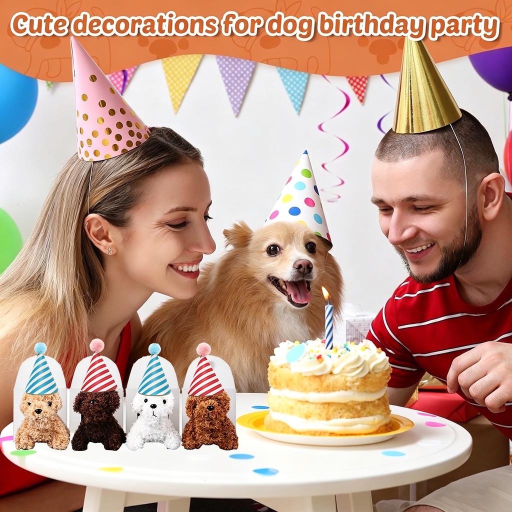 12-36Pcs Adopt A Puppy Party Favors Dog Stuffed Animal Set Includes Mini Dogs, Birthday Hat,White DIY Box for Dog Party Favors