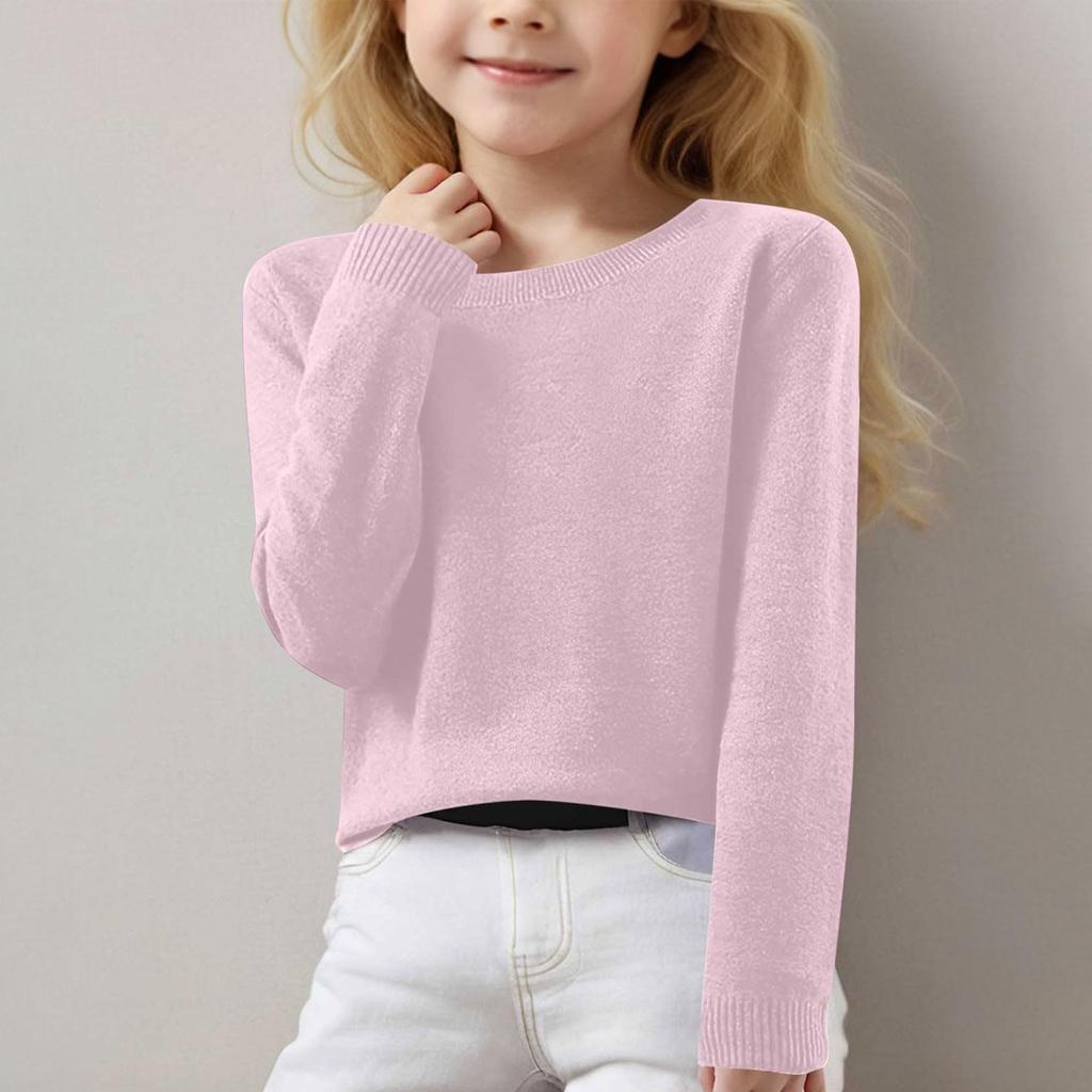 Girls Long Sleeve Round Neck Knit Pullover Jumper Tops Spring Base Layer Top Thermal Undershirt Youth Underwear 8-16Years