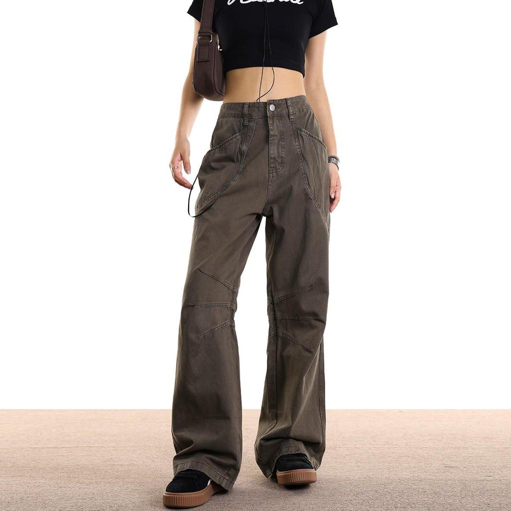 American Retro Washed Work Pants: New Unisex Loose Straight-Leg Micro-Flare Wide-Leg Floor-Length Design