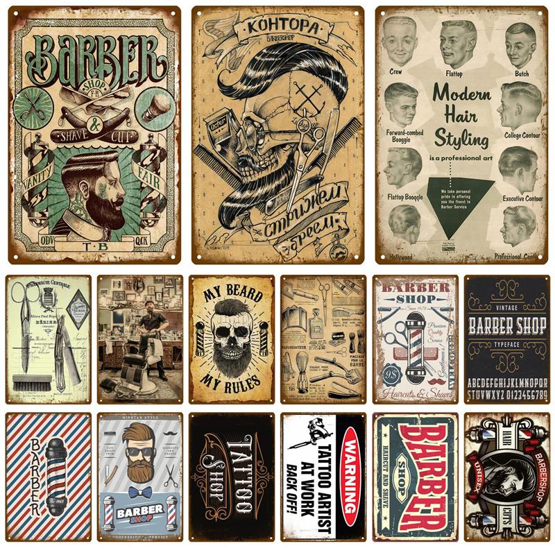 Barber Shop Tin Sign Poster Vintage Wall Posters Metal Sign Decorative Wall Plate Kitchen Plaque Metal Vintage Decor Accessories