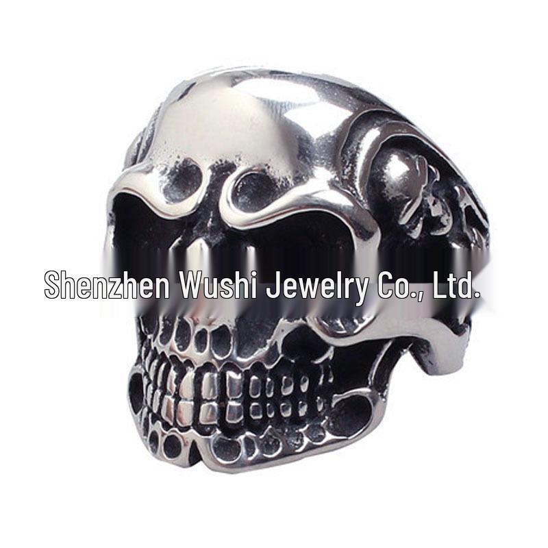 Stainless Steel Skull Men's Punk Ring - European & American Hand-Polished Jewelry