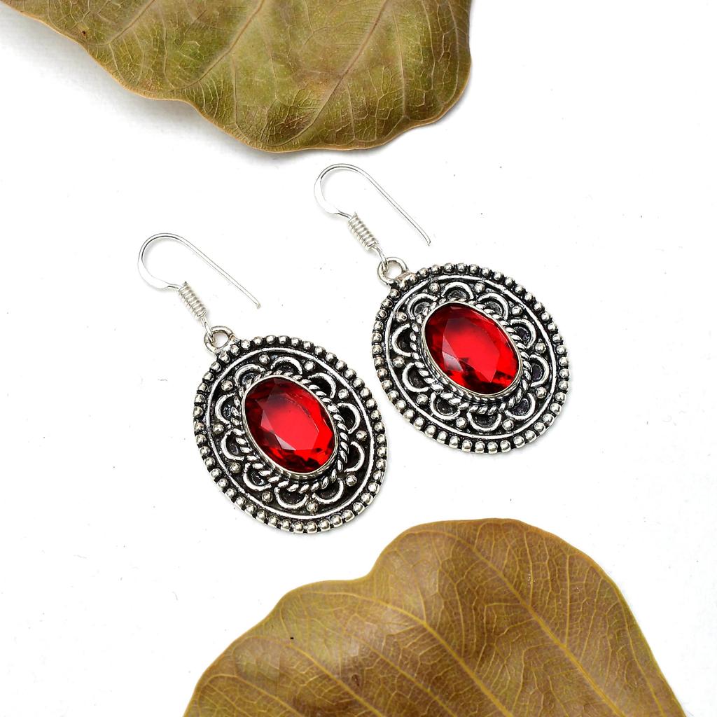Garnet Gemstone Handmade 925 Sterling Silver Jewelry Earring