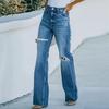 High-Waisted Washed Ripped Wide Leg Women Denim Jeans
