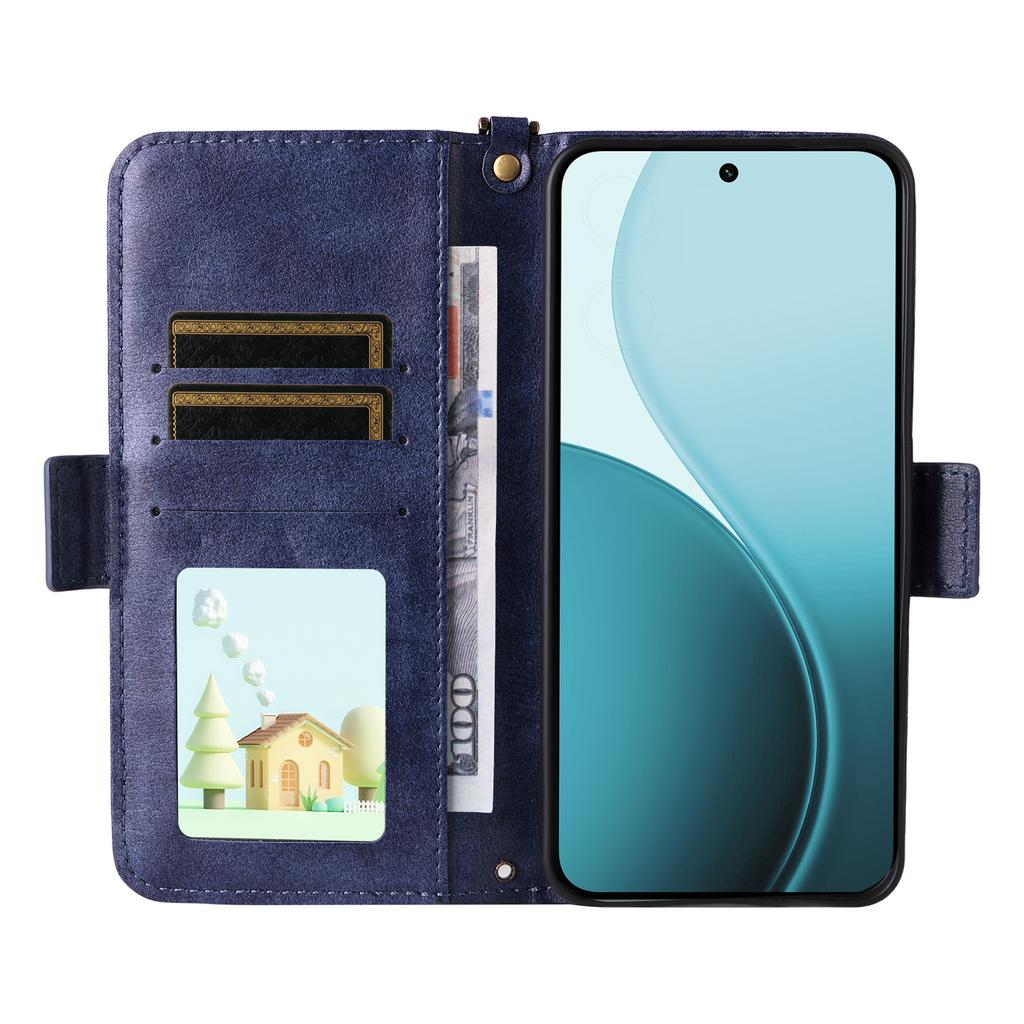 Для Oppo Reno14 Pro 5G (Глобальный) Кожаный чехол-кошелек с магнитной застежкой, подставкой и ремешком через плечо.