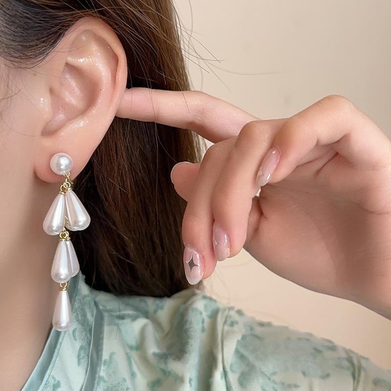 Роскошные длинные серьги с искусственным жемчугом для женщин, модные элегантные противомоскитные спирали без пирсинга, зажим для ушей