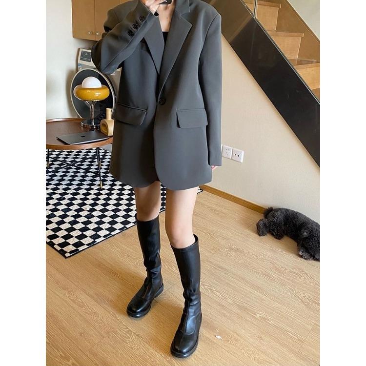 Black Suit Jacket for Women with Unique Korean Design Chic Loose Casual Slimming Autumn Spring Small Suit Top
