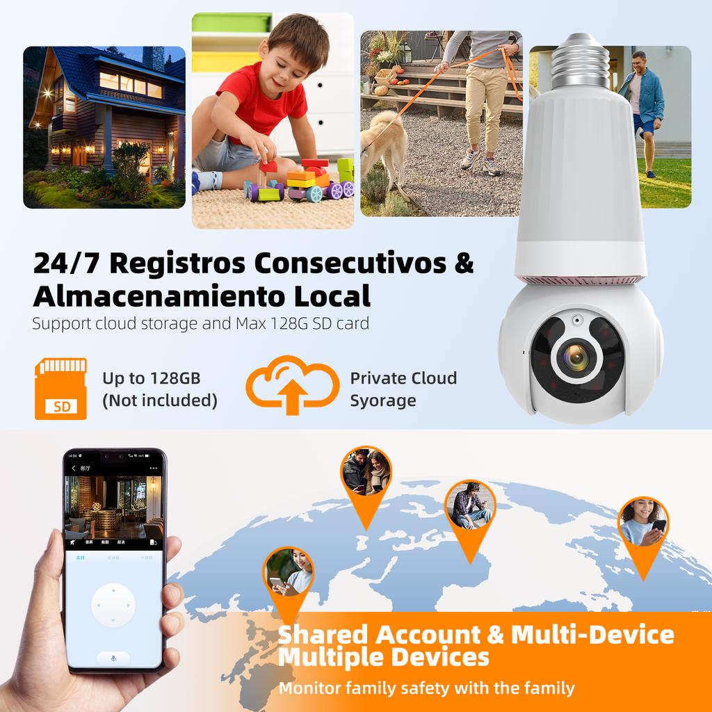 5MP 5G Bulb Camera Wifi 1/4PCS Камеры видеонаблюдения CCTV PTZ Smart Security Tracking Двусторонняя аудиосвязь Ночное видение 10-кратный цифровой зум
