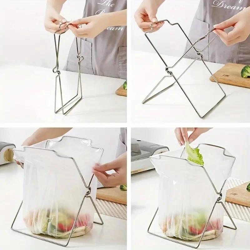 Стойка для мусора из нержавеющей стали Складной Настольный кухонный Офисный Держатель для мусора Пакет для мусора Вешалка для полотенец Кухонное мусорное ведро Мусорное ведро