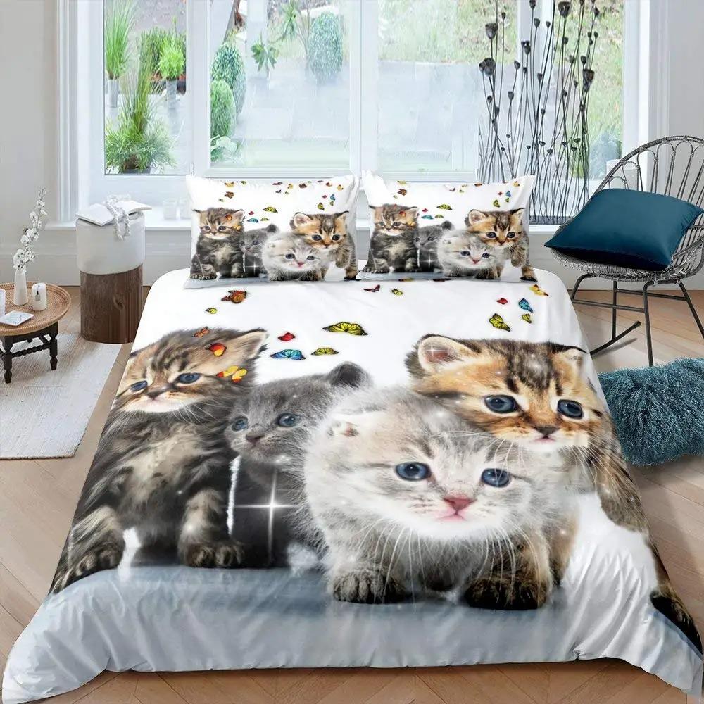 2026 Cat Duvet Cover Set Pet Cats Pattern Twin Bedding Set Cute Kitten For Polyester Mysterious Black Cat King Size Quilt Cover