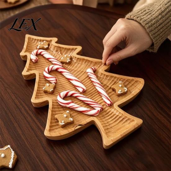 Festive Gift for Friends Wooden Christmas Tree Serving Tray, Candy Nut Dish, Xmas Tree?Shaped Snack Storage Holder Plate, Decorative Tabletop