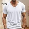 Мужская летняя футболка с короткими рукавами и V-образным вырезом, однотонная, быстросохнущая, свободная, средней длины, топ для занятий спортом, офиса, свиданий