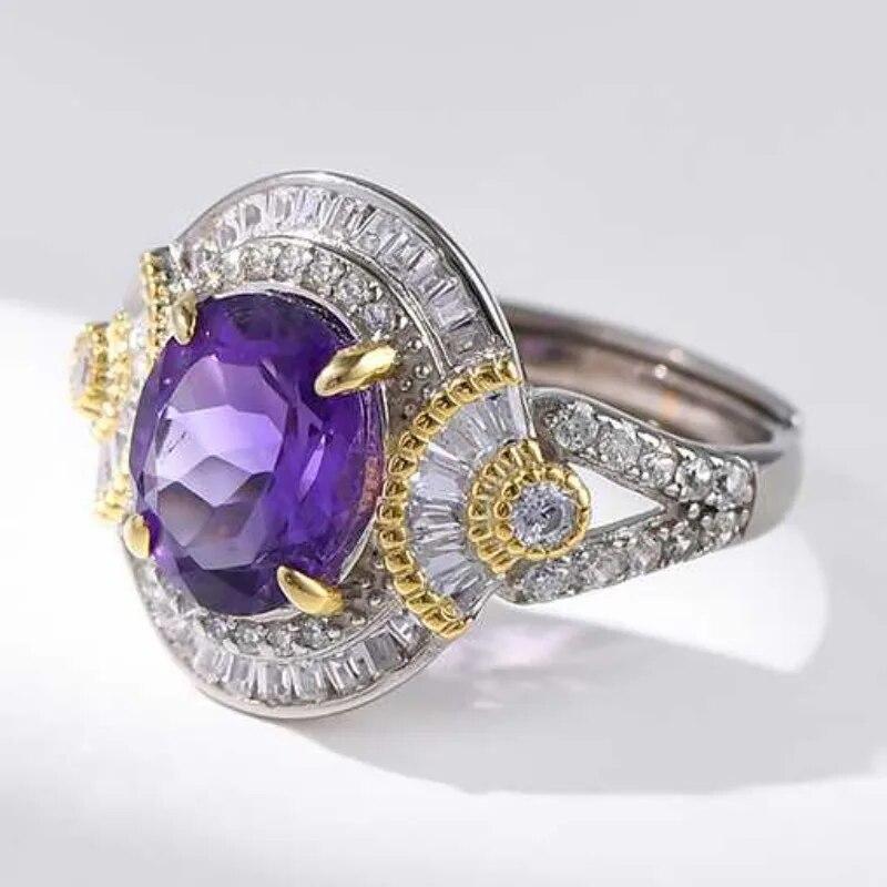 Sace Gems Роскошные кольца из стерлингового серебра 925 пробы с изменяемым размером, кольца с натуральным аметистом для женщин, обручальные, коктейльные, вечерние, изящные ювелирные изделия, подарок