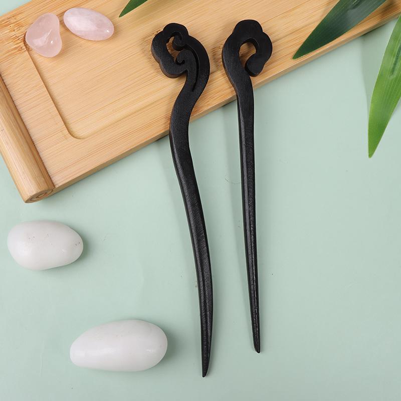 Традиционные деревянные черные палочки для волос в китайском стиле, заколки для волос, резная деревянная вилка для волос, винтажные палочки для еды, головные уборы для женщин, ювелирные изделия