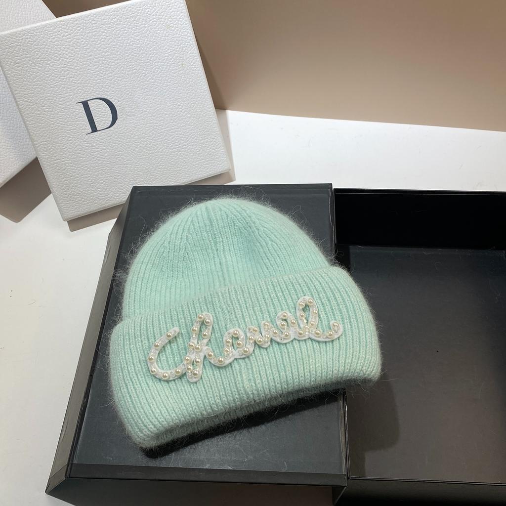 Жемчужная Шляпа Кроличий Мех Теплая Вязаная Шапка Женская Модная Зимняя Холодная Шапка Увеличить И Удлинить Двухслойные Края Шапка