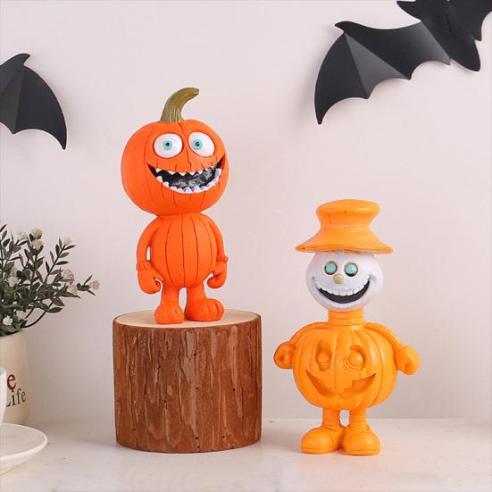Pumpkin Man Figurine Halloween Pumpkin Decoration Resin Spooky Pumpkin Sculpture for Outdoor Indoor Table Mantel Decoration