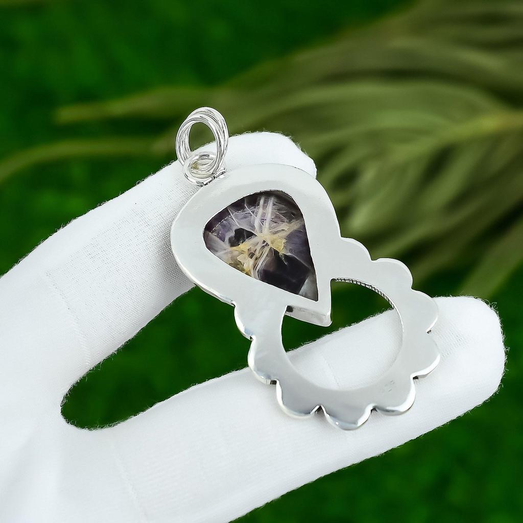 925 Sterling Silver Pear Chevron Amethyst Gemstone Wedding Bezel Pendant Jewelry