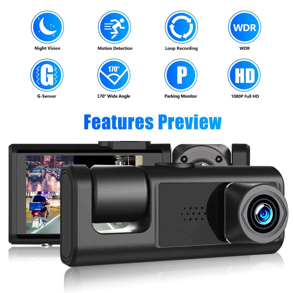 1080P Car DVR 2-Inch Driving Recorder 2/3-Way HD 1080P Three-Lens Parking Monitoring With Night Vision Car DVR Dash Cam