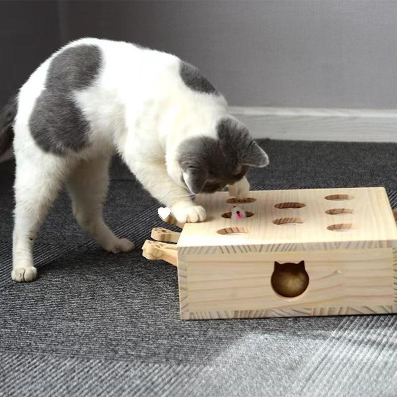 Solid Wood Cat Toy Self-hi Boredom Relief Artifact Mouse Doll Whack-a-mole Cat Stick Simulation Plush Toy Products